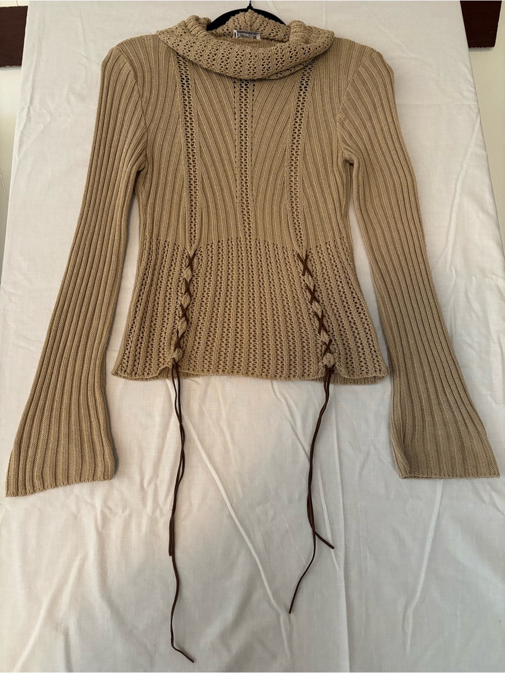 Charlotte Russe Beige Cowl Neck Ribbed Knit Sweater